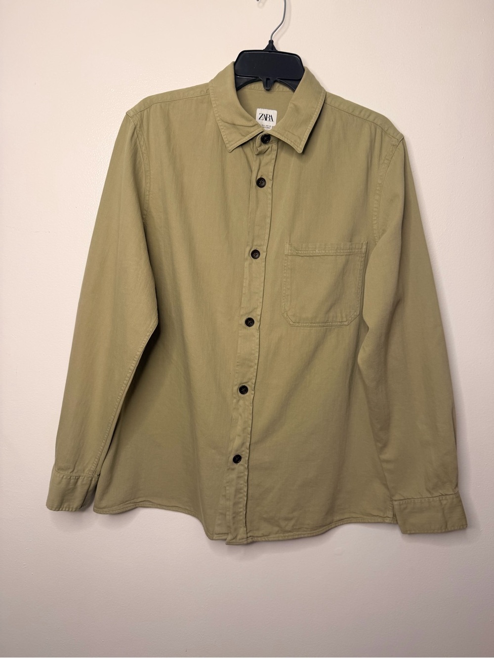 Zara Light Olive Green Button-Up Shirt Jacket